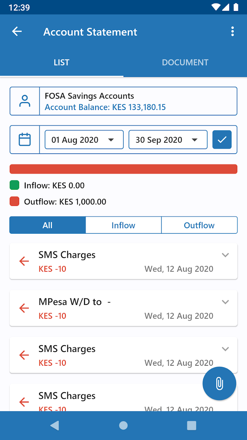 Joinas Mobi App account statement screen